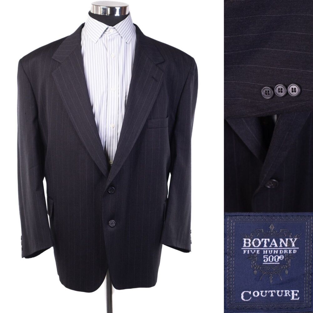 BOTANY 500 Navy Blue striped blazer jacket sport 2 Button Jakcet coat Size 50